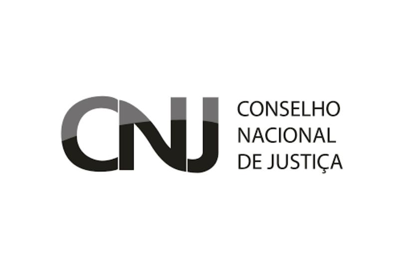 Logotipo do CNJ, em letras pretas, sobre fundo branco.