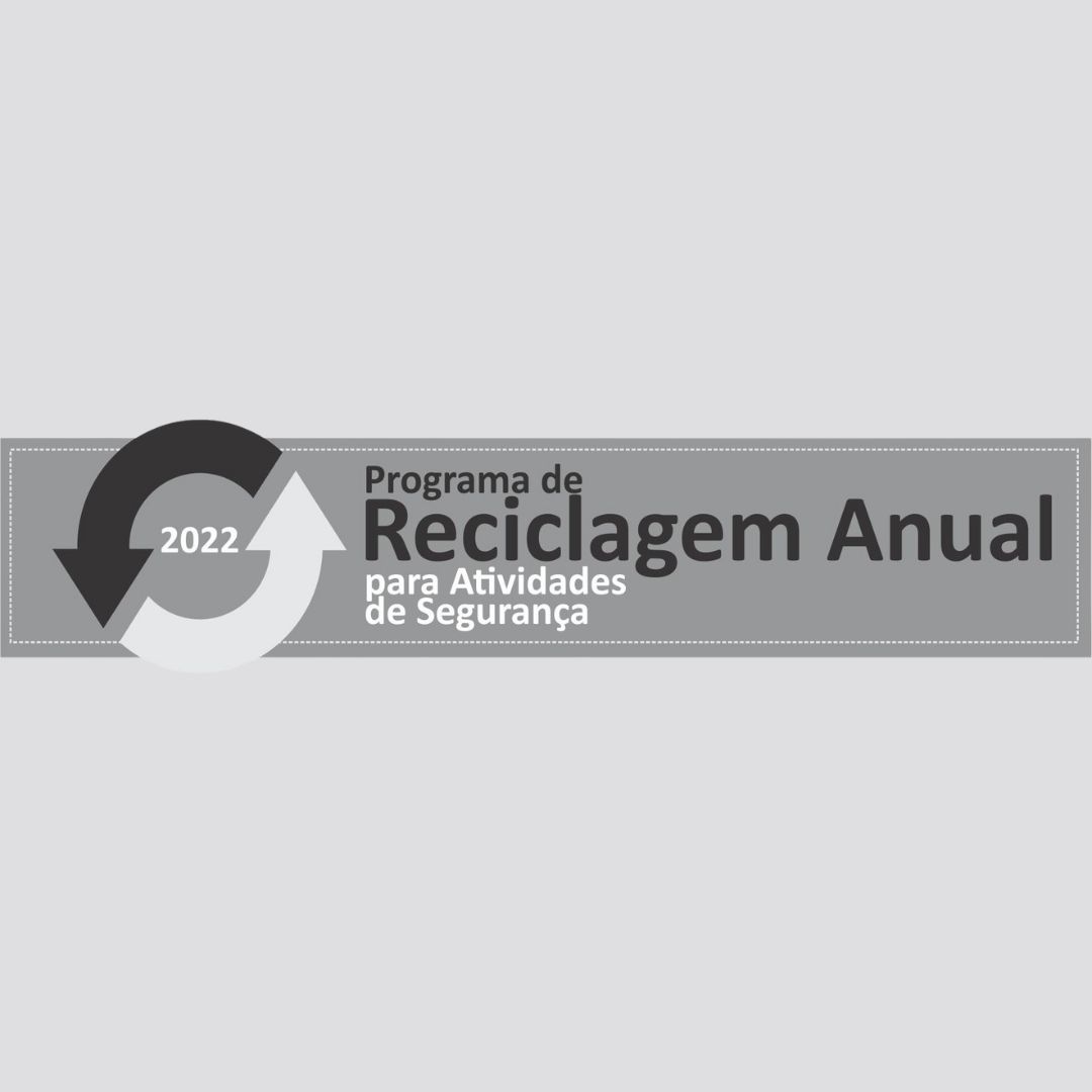 Card com logotipo da Reciclagem da Segurança 2022, em tons de preto e cinza.