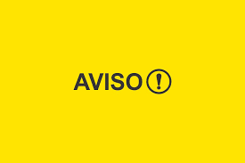 Arte com fundo amarelo contendo a palavra "aviso", em caixa alta, no centro.