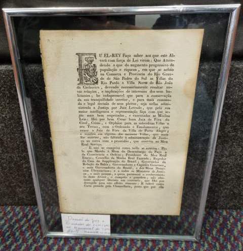 Documento histórico, de 1819, entregue ao TJRS
