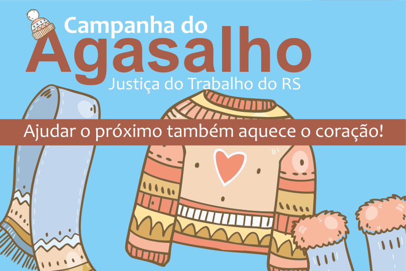 Imagem ilustrativa da Campanha com peças de roupas e com a seguinte frase: ajudar o próximo também aquece o coração!