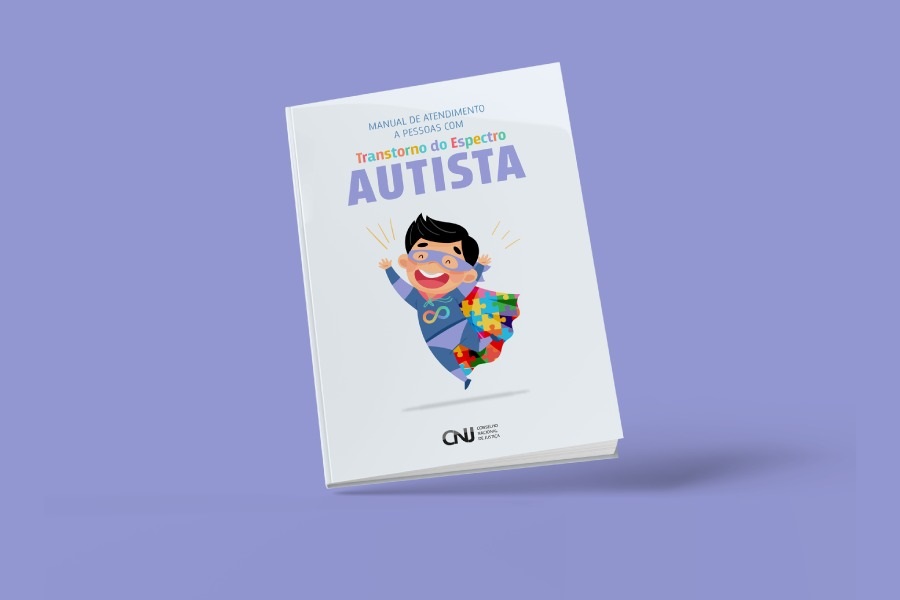 Arte com a capa do manual, onde aparece um menino com roupa de super heroi com estampa de peças multicoloridas que simbolizam o espectro autista