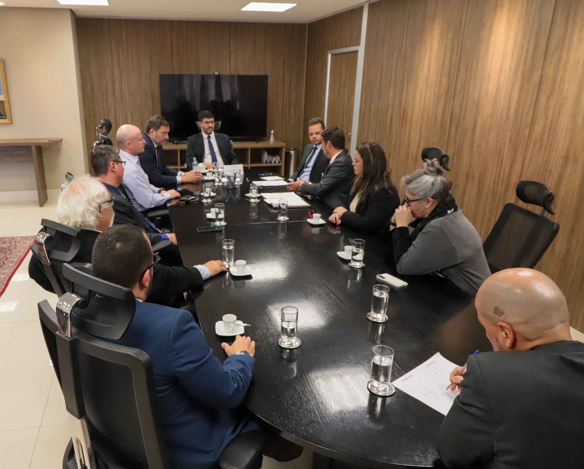 Fotos dos presentes na mesa de reunião