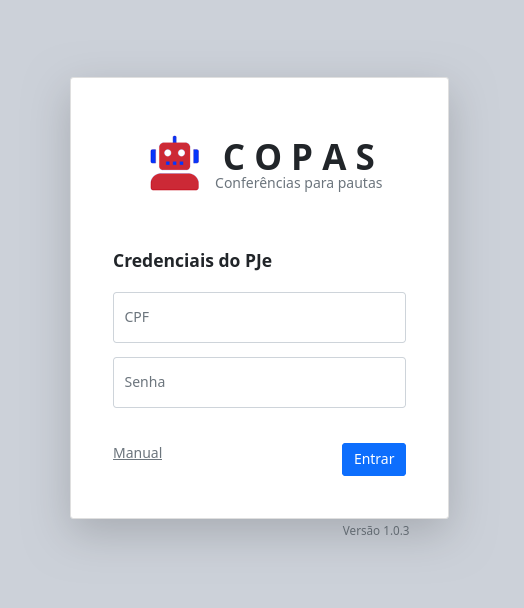 Captura da tela de entrada na ferramenta COPAS