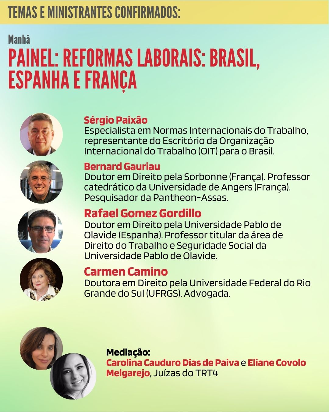 Card com temas e ministrantes confirmados na manhã do dia 1°/09.