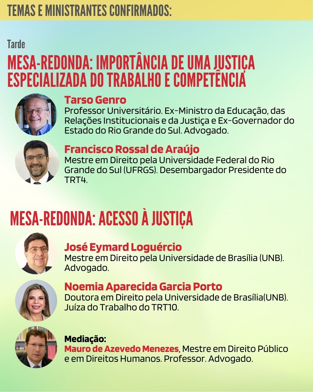Card com temas e ministrantes confirmados na tarde do dia 1°/09.