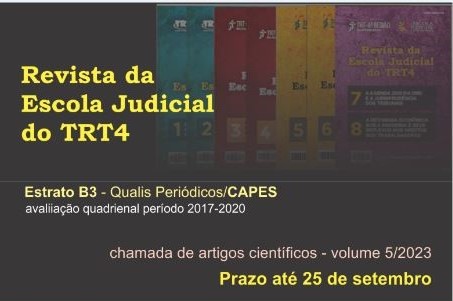 Card com informações do evento que estão no corpo da noticia.  Ao fundo estão edições anteriores da revista do TRT-4.