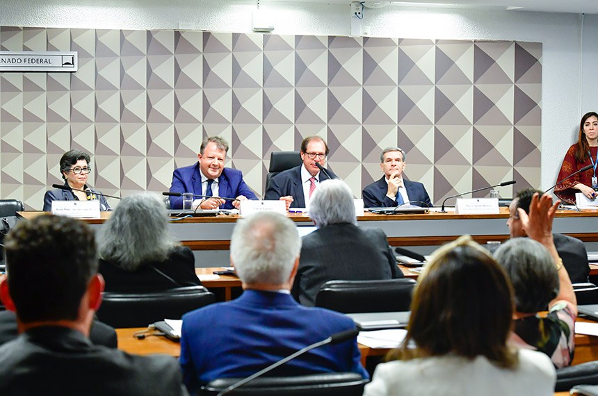 Foto com o Presidente da comissão Ministro Luis Felipe Salomão, do Superior Tribunal de Justiça, do vice-presidente ministro Marco Aurélio Bellizze, e dos dois juristas convidados para a comissão Flávio Tartuce e Rosa Maria de Andrade Nery. 