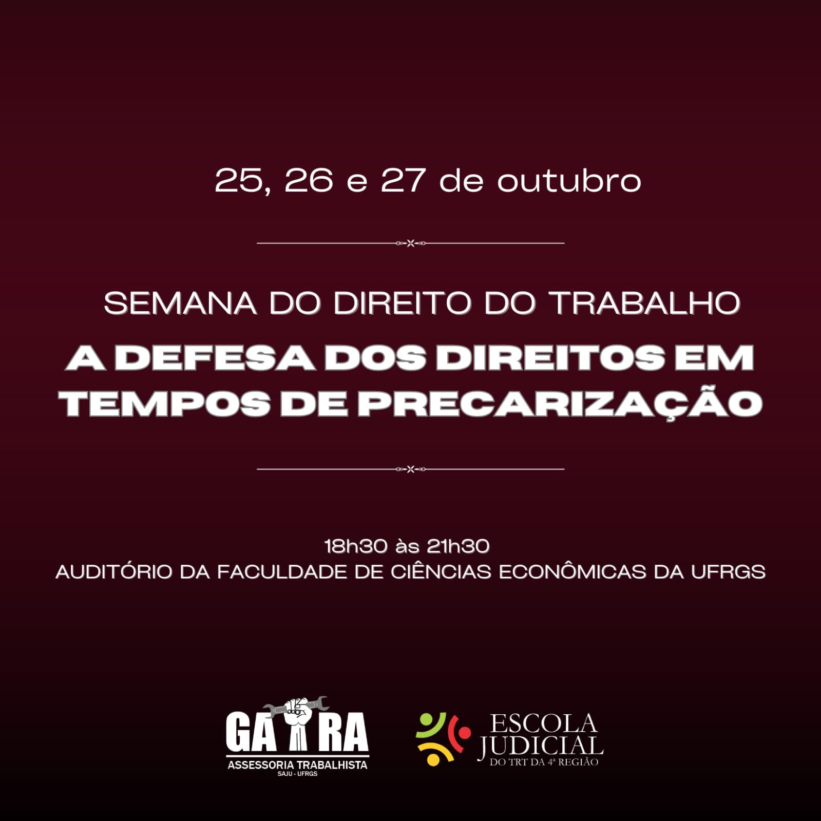 Banner com informações da Semana do Direito do Trabalho