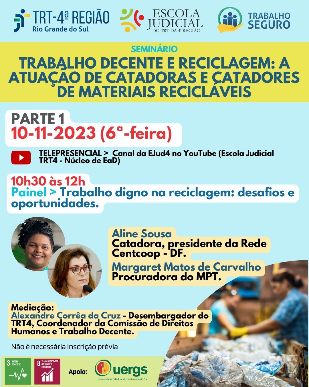 Card de divulgação com programação completa do encontro do dia 10-11, fotos e currículos dos palestrantes.