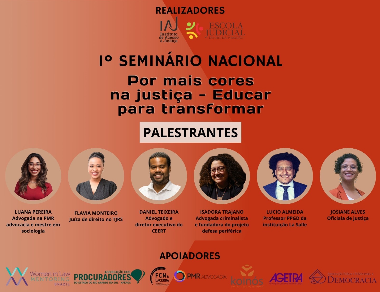 Arte com informações sobre o evento e fotos dos palestrantes