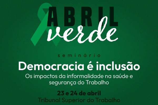 Arte de divulgação, com nome, data e local do seminario, e a logomarca do Abril Verde