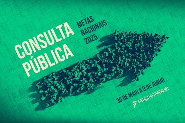 Arte de divulgação da pesquisa, com uma seta apontada para cima, em diagonal, e o nome Consulta Pública - Metas Nacionais 2025 - 30 de maio a 9 de junho.