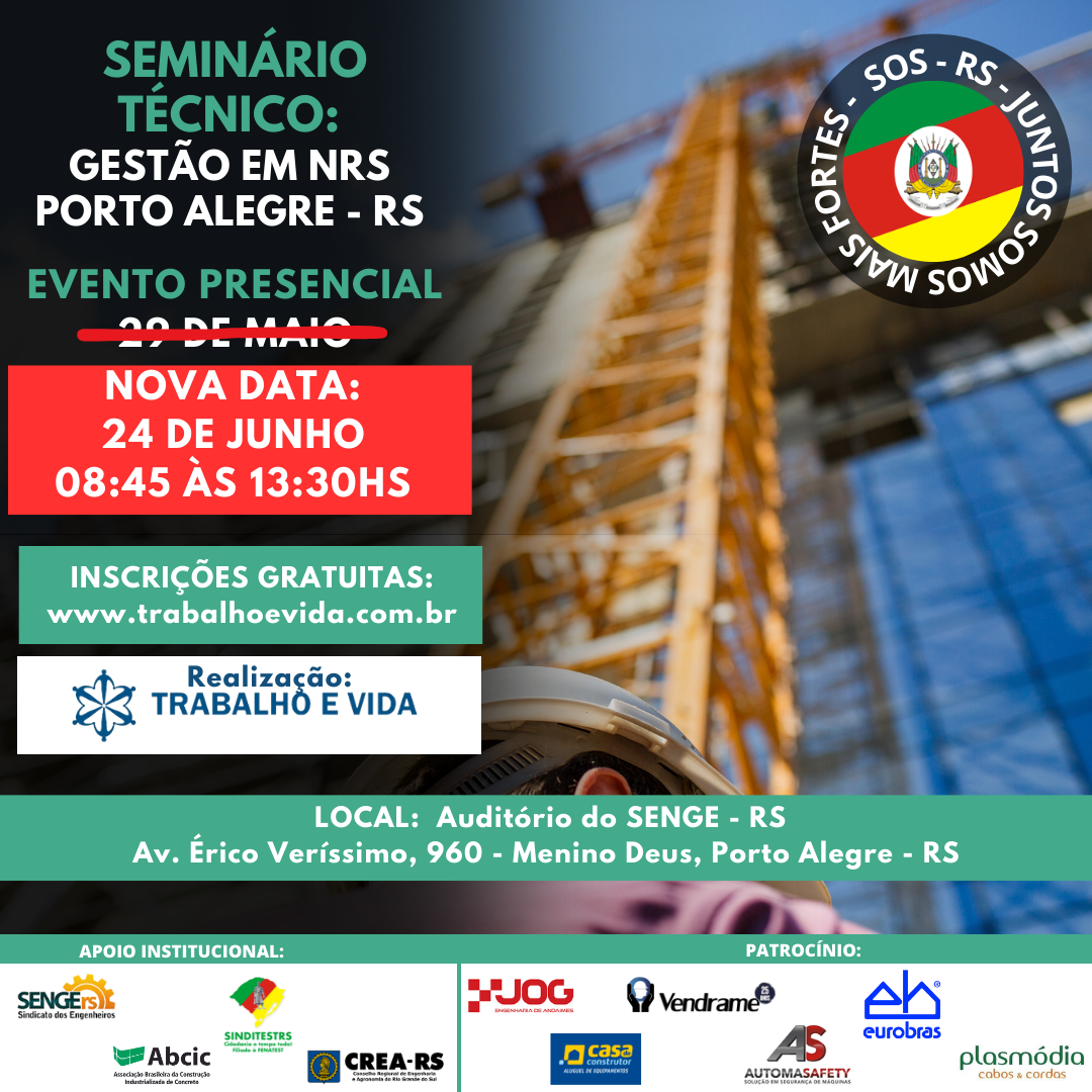 Card do evento seminário técnico Gestão em NRs. As informações contidas no card estão no texto da matéria.