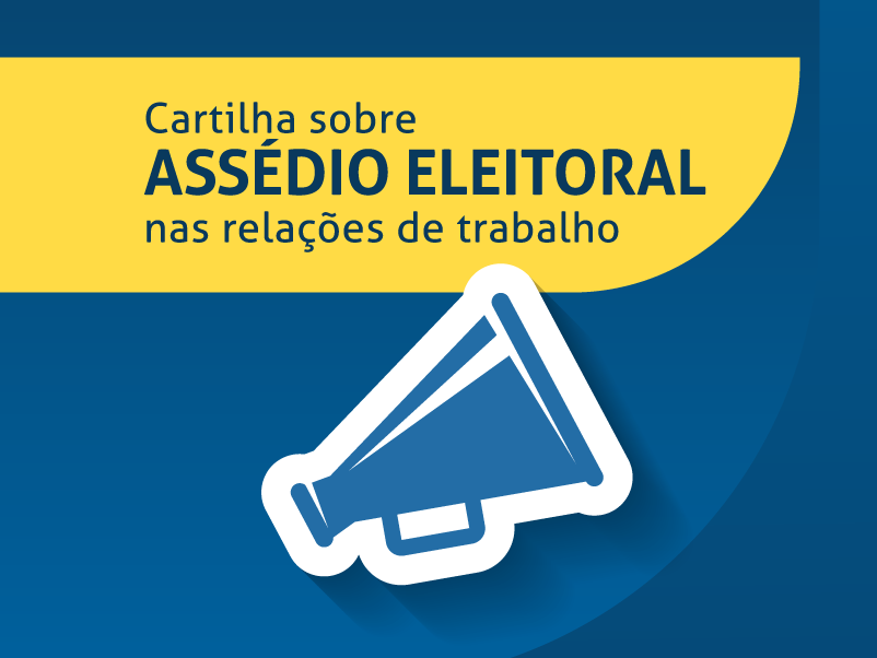 Arte com elementos da capa da cartilha: título e o desenho de um megafone