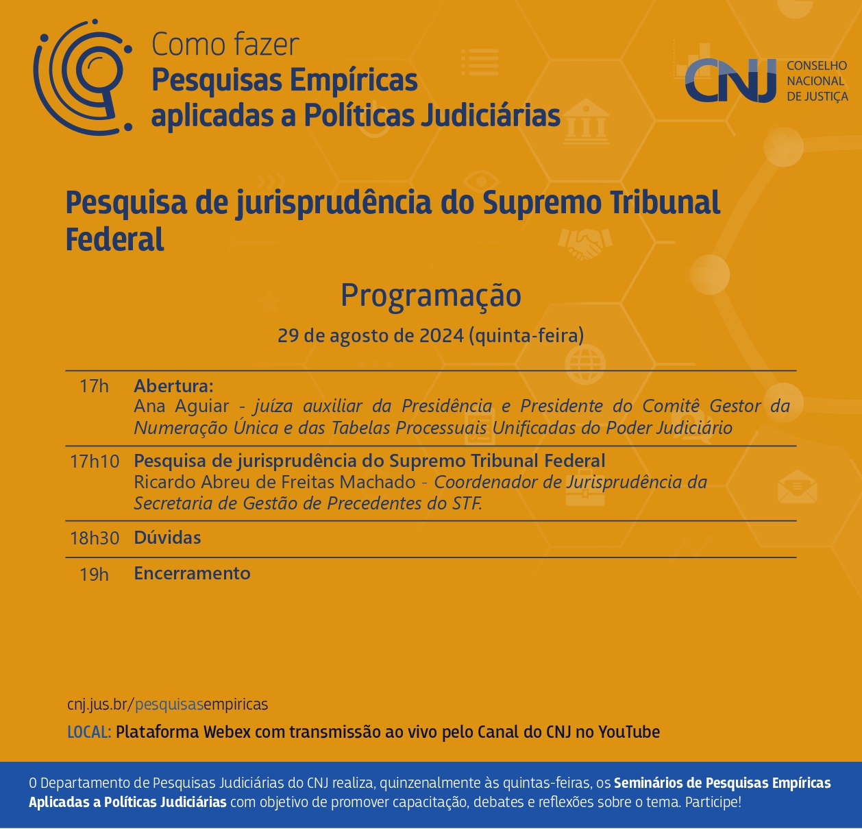 Card quadrado com fundo na cor laranja, com a programação e demais informações sobre a atividade que constam no texto.
