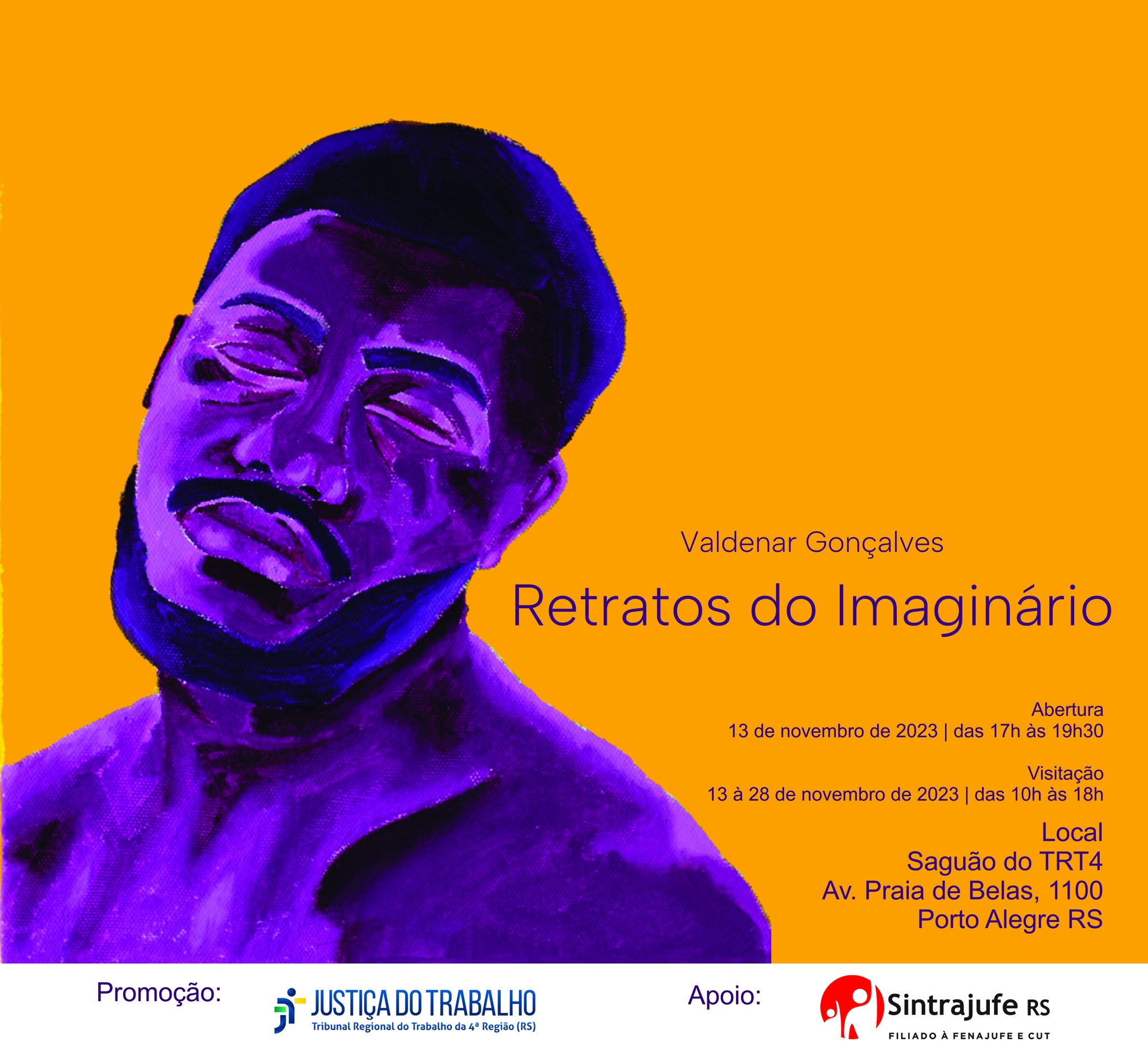 convite para a exposição com imagem de uma pintura de um rosto negro possível auto-retrato do artista