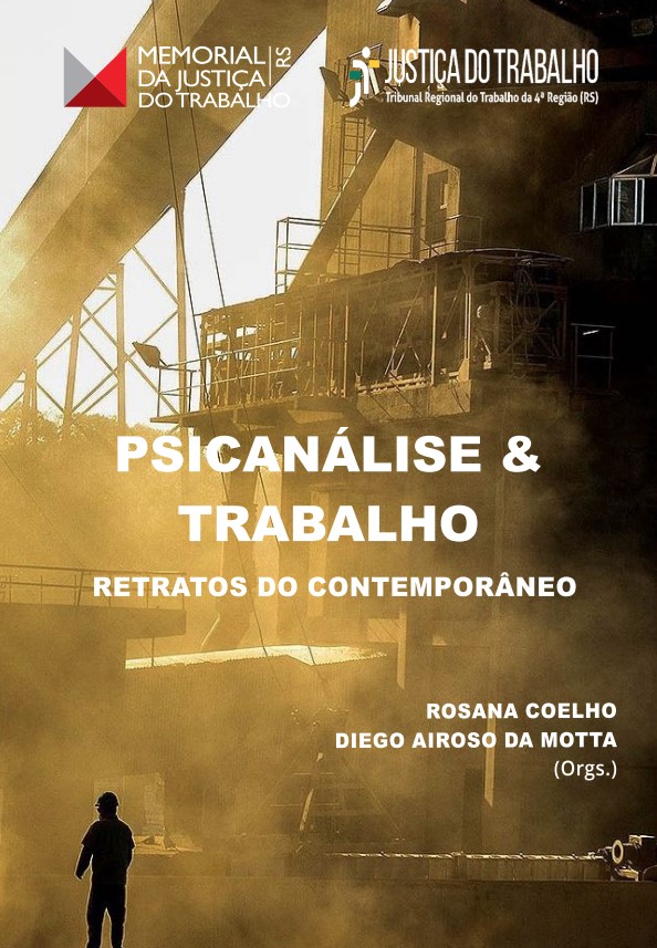 Capa Psicanálise & Trabalho ambiente externo de uma fábrica ou indústria e um trabalhador de capacete