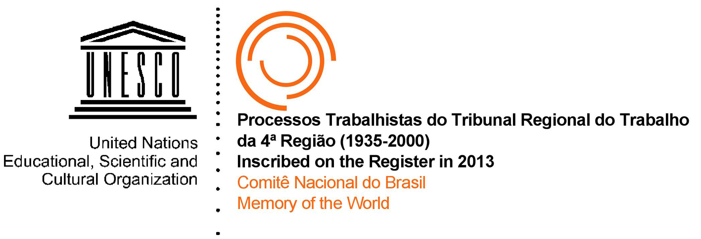 Logo da certificação Memória do Mundo da Unesco aos processos do TRT4 de 1935 a 2000