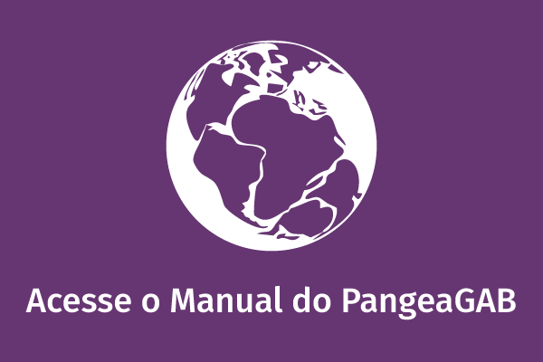 "Acesse o manual do PangeaGab". Acima, ícone de planeta com continentes justapostos