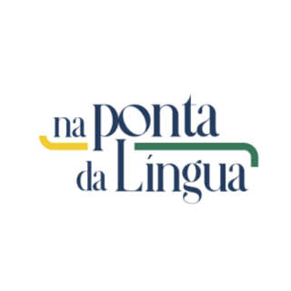 Logotipo da editoria na ponta da língua, nas cores azul, verde e amarelo