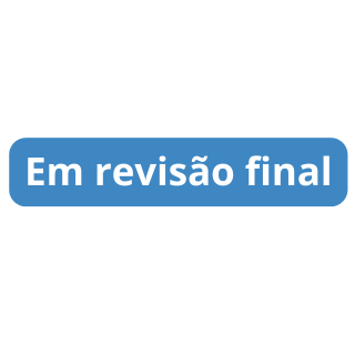 Botão retangular azul com cantos arredondados, contendo o texto "Em revisão final" escrito em letras brancas e em negrito.