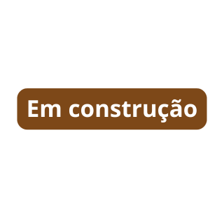 Botão retangular marrom com cantos arredondados, contendo o texto "Em construção" escrito em letras brancas e em negrito.